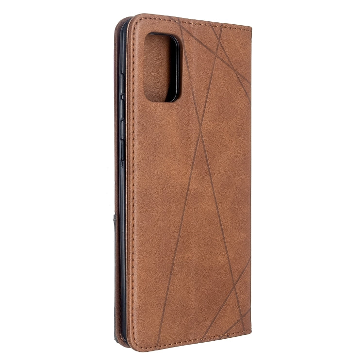 For Galaxy A71 Rhombus Texture Horizontal Flip Magnetic Leather Case with Holder & Card Slots