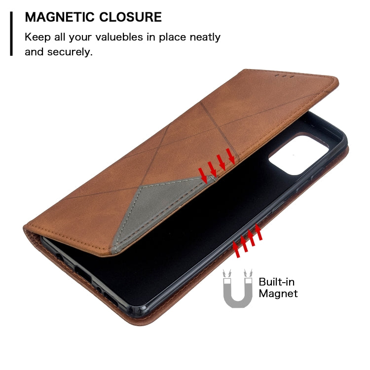 For Galaxy A71 Rhombus Texture Horizontal Flip Magnetic Leather Case with Holder & Card Slots
