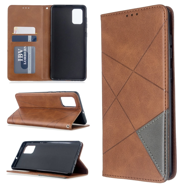 For Galaxy A71 Rhombus Texture Horizontal Flip Magnetic Leather Case with Holder & Card Slots