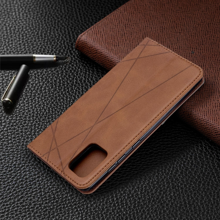 For Galaxy A71 Rhombus Texture Horizontal Flip Magnetic Leather Case with Holder & Card Slots