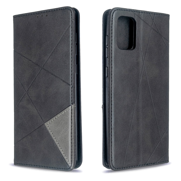 For Galaxy A71 Rhombus Texture Horizontal Flip Magnetic Leather Case with Holder & Card Slots