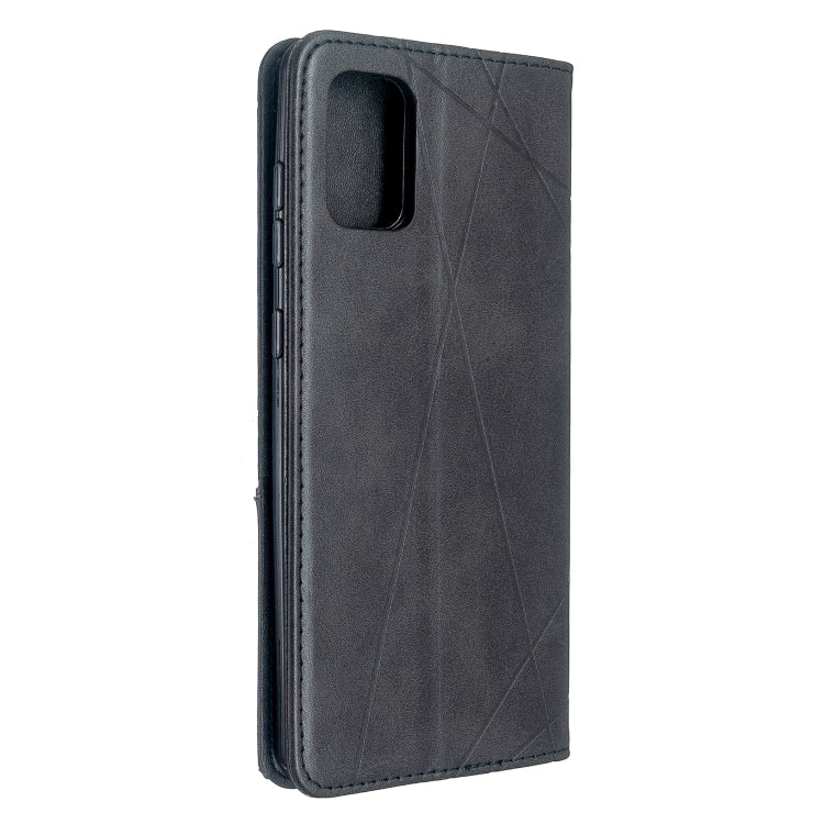 For Galaxy A71 Rhombus Texture Horizontal Flip Magnetic Leather Case with Holder & Card Slots