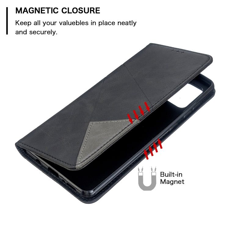 For Galaxy A71 Rhombus Texture Horizontal Flip Magnetic Leather Case with Holder & Card Slots