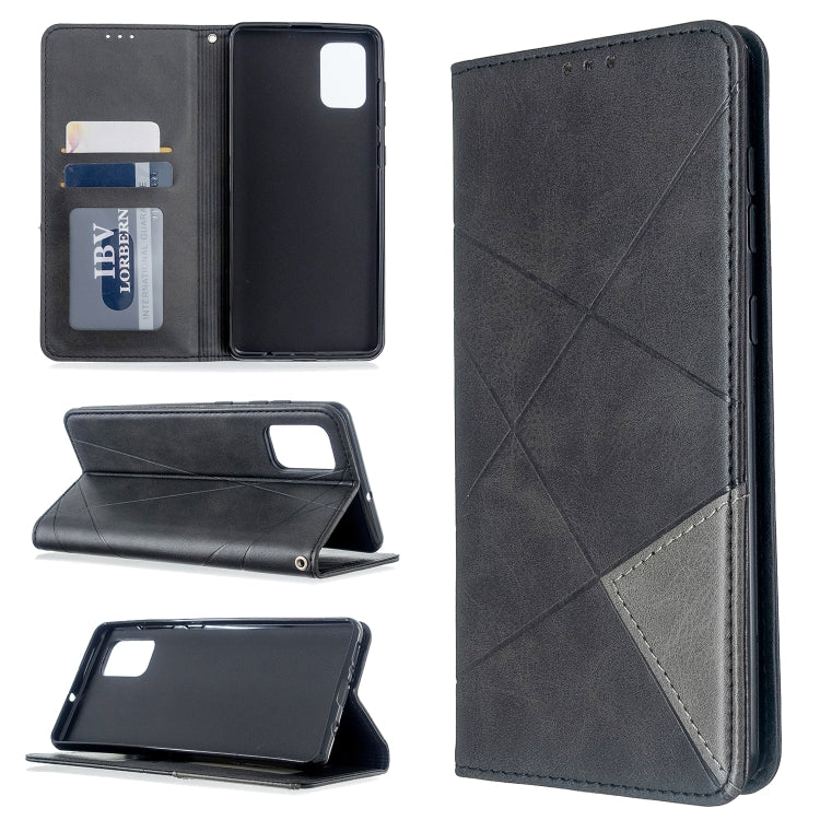 For Galaxy A71 Rhombus Texture Horizontal Flip Magnetic Leather Case with Holder & Card Slots