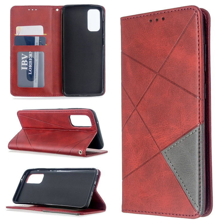 For Galaxy S20 Rhombus Texture Horizontal Flip Magnetic Leather Case with Holder & Card Slots