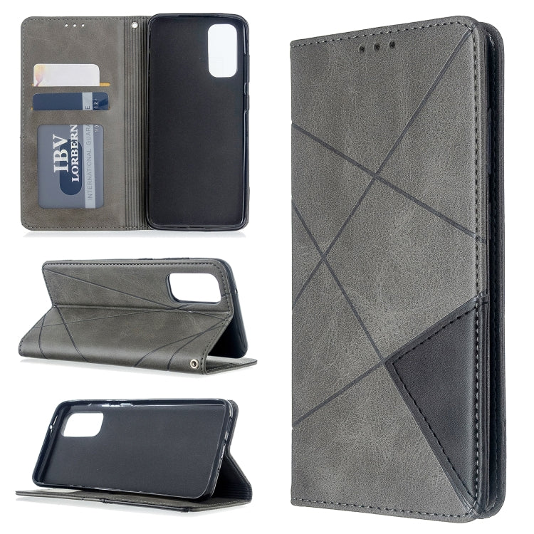 For Galaxy S20 Rhombus Texture Horizontal Flip Magnetic Leather Case with Holder & Card Slots
