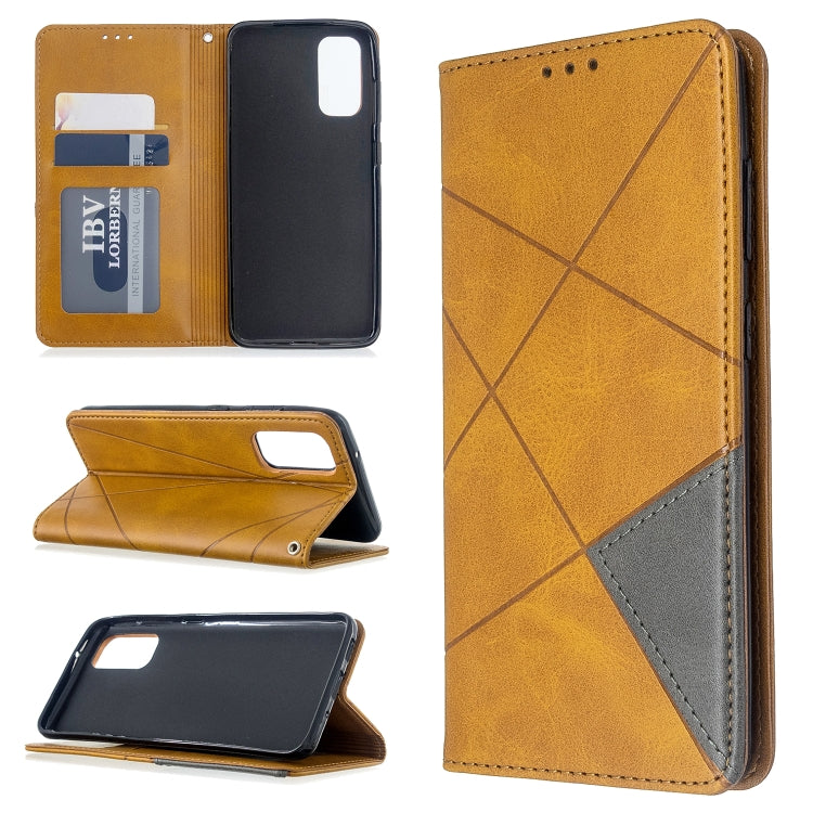 For Galaxy S20 Rhombus Texture Horizontal Flip Magnetic Leather Case with Holder & Card Slots