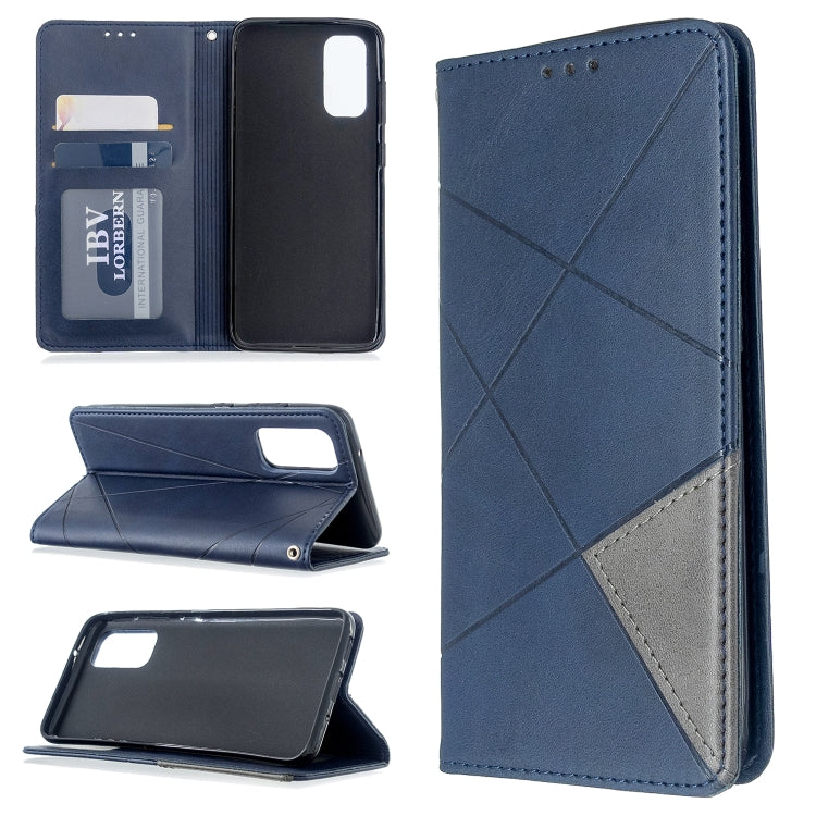 For Galaxy S20 Rhombus Texture Horizontal Flip Magnetic Leather Case with Holder & Card Slots