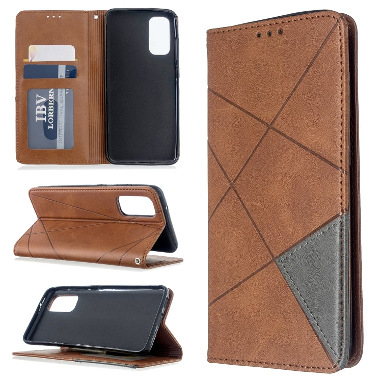 For Galaxy S20 Rhombus Texture Horizontal Flip Magnetic Leather Case with Holder & Card Slots