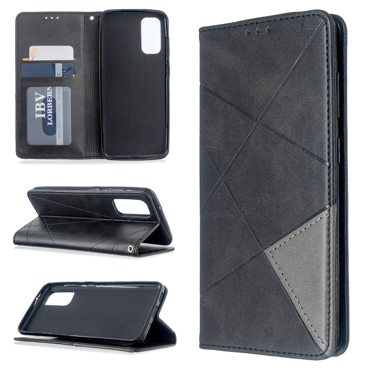 For Galaxy S20 Rhombus Texture Horizontal Flip Magnetic Leather Case with Holder & Card Slots