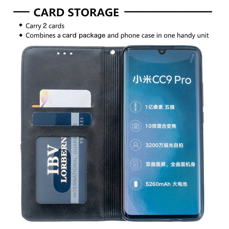 For Xiaomi CC9 Pro Rhombus Texture Horizontal Flip Magnetic Leather Case with Holder & Card Slots