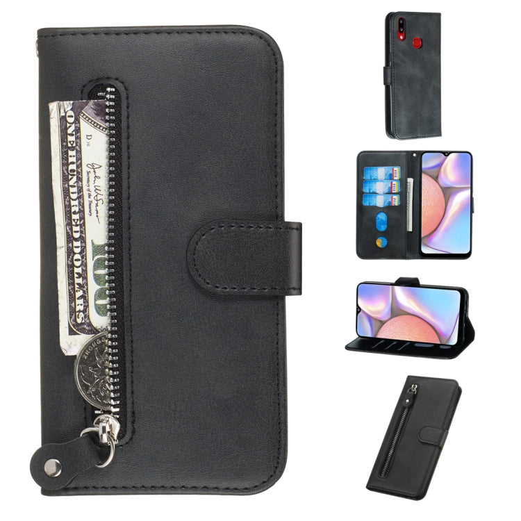 For Galaxy A10s Fashion Calf Texture Zipper Horizontal Flip PU Leather Case, with Holder & Card Slots & Wallet
