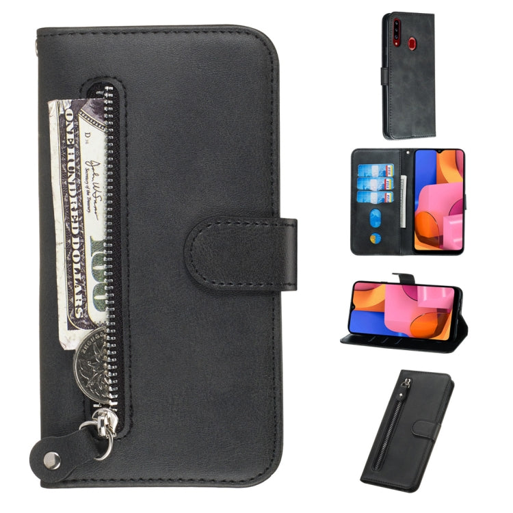 For Galaxy A20s Fashion Calf Texture Zipper Horizontal Flip PU Leather Case, with Holder & Card Slots & Wallet