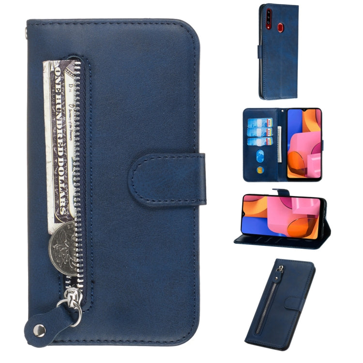 For Galaxy A20s Fashion Calf Texture Zipper Horizontal Flip PU Leather Case, with Holder & Card Slots & Wallet