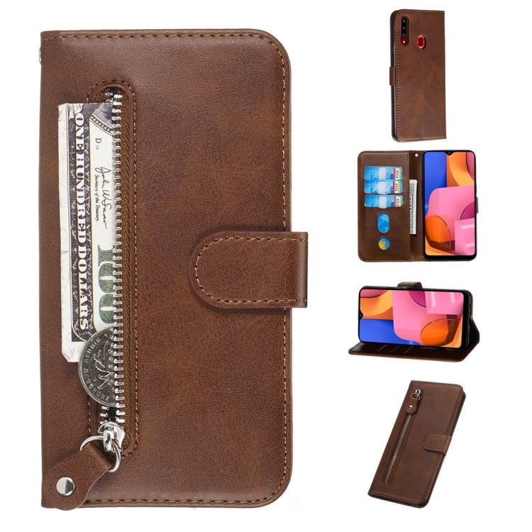 For Galaxy A20s Fashion Calf Texture Zipper Horizontal Flip PU Leather Case, with Holder & Card Slots & Wallet