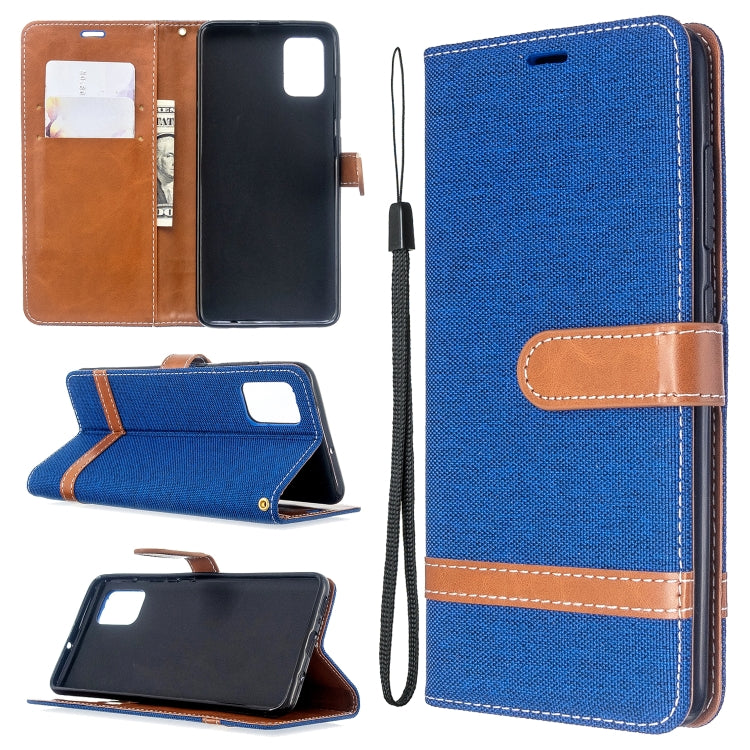 For Galaxy A51 Color Matching Denim Texture Horizontal Flip PU Leather Case with Holder & Card Slots & Wallet & Lanyard