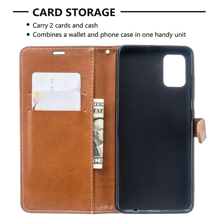 For Galaxy A51 Color Matching Denim Texture Horizontal Flip PU Leather Case with Holder & Card Slots & Wallet & Lanyard