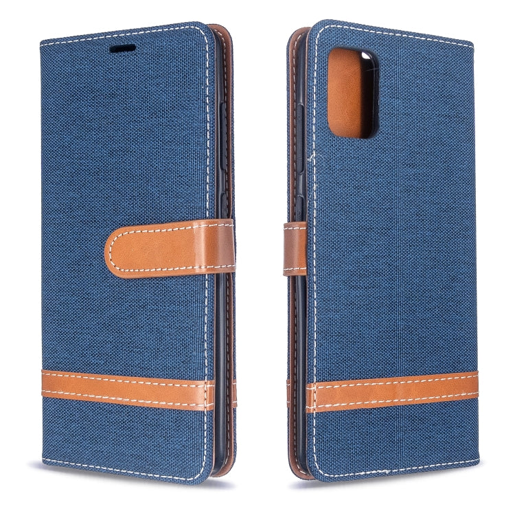 For Galaxy A51 Color Matching Denim Texture Horizontal Flip PU Leather Case with Holder & Card Slots & Wallet & Lanyard