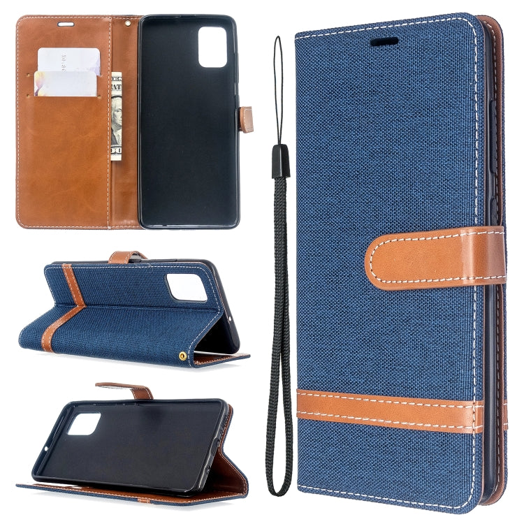 For Galaxy A51 Color Matching Denim Texture Horizontal Flip PU Leather Case with Holder & Card Slots & Wallet & Lanyard