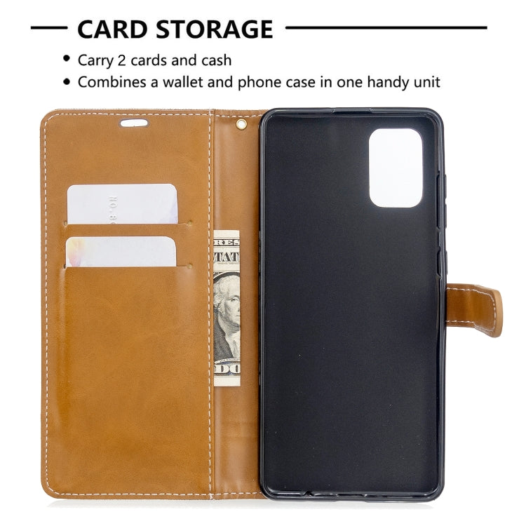 For Galaxy A71 Color Matching Denim Texture Horizontal Flip PU Leather Case with Holder & Card Slots & Wallet & Lanyard