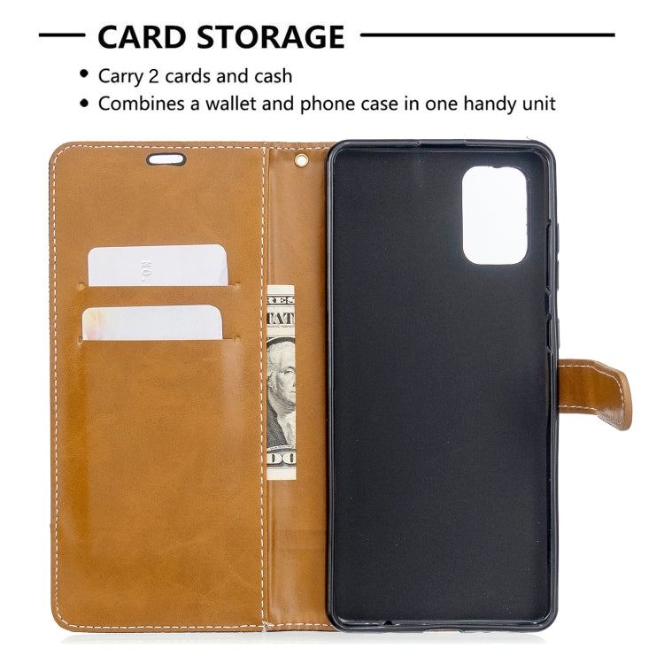 For Galaxy A71 Color Matching Denim Texture Horizontal Flip PU Leather Case with Holder & Card Slots & Wallet & Lanyard