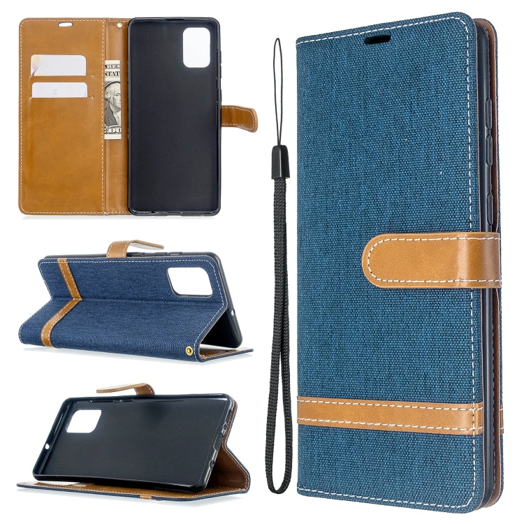 For Galaxy A71 Color Matching Denim Texture Horizontal Flip PU Leather Case with Holder & Card Slots & Wallet & Lanyard