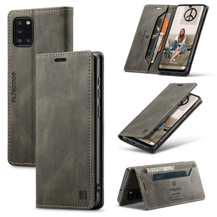 For Samsung Galaxy A31 AutSpace A01 Retro Skin-feel Crazy Horse RFID Leather Phone Case