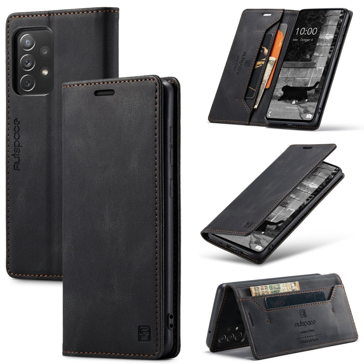 For Samsung Galaxy A73 AutSpace A01 Retro Skin-feel Crazy Horse RFID Leather Phone Case