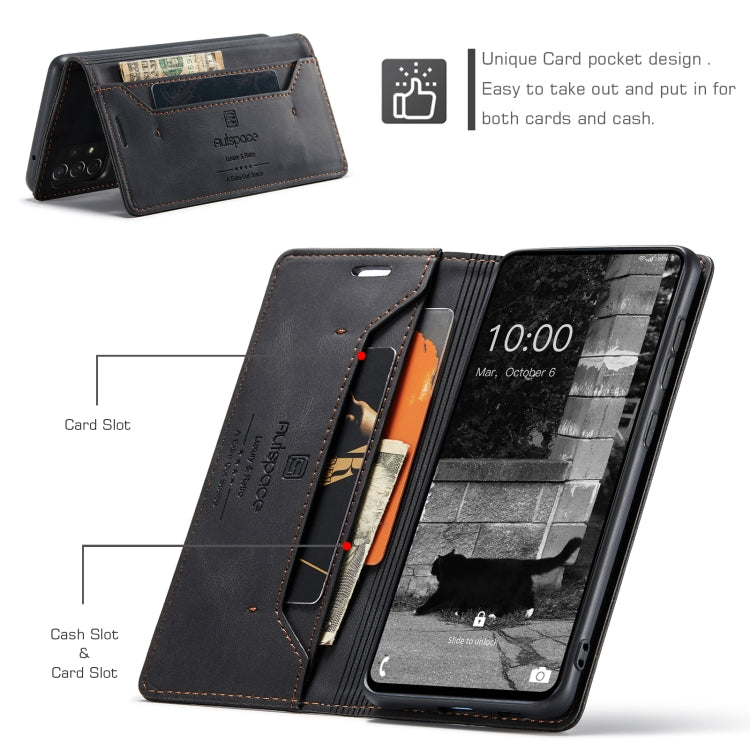 For Samsung Galaxy A73 AutSpace A01 Retro Skin-feel Crazy Horse RFID Leather Phone Case
