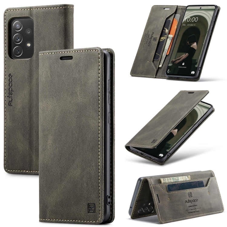For Samsung Galaxy A73 AutSpace A01 Retro Skin-feel Crazy Horse RFID Leather Phone Case