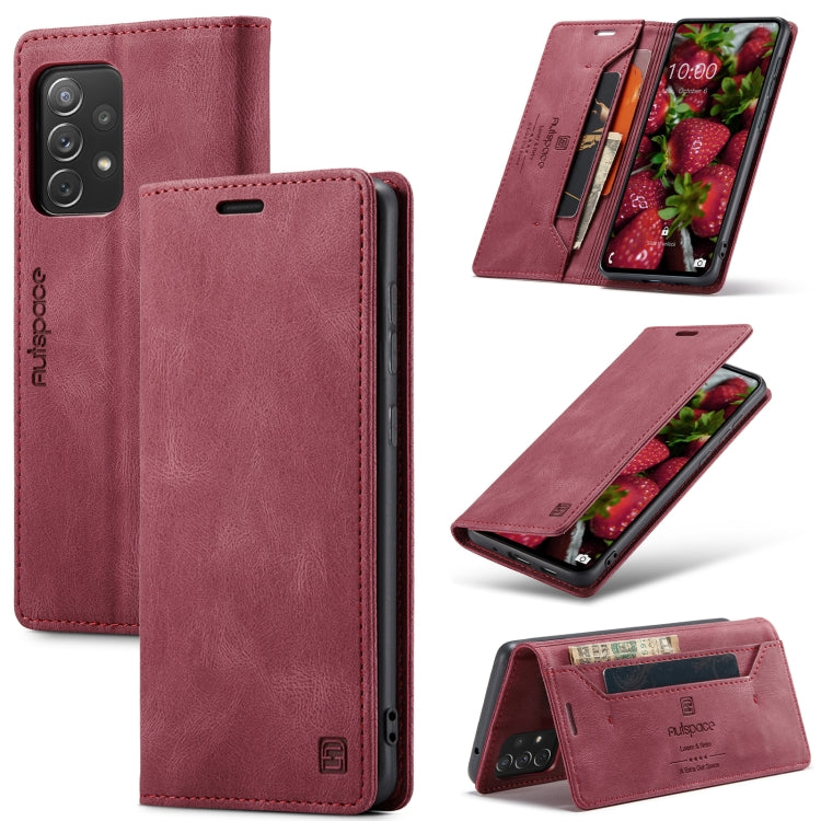 For Samsung Galaxy A73 AutSpace A01 Retro Skin-feel Crazy Horse RFID Leather Phone Case