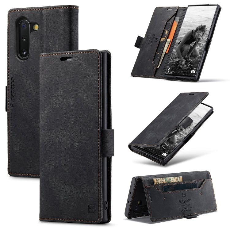 For Samsung Galaxy Note10 AutSpace A01 Retro Skin-feel Crazy Horse RFID Leather Phone Case