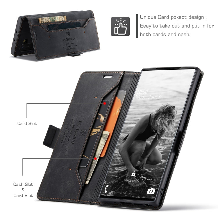 For Samsung Galaxy Note10 AutSpace A01 Retro Skin-feel Crazy Horse RFID Leather Phone Case