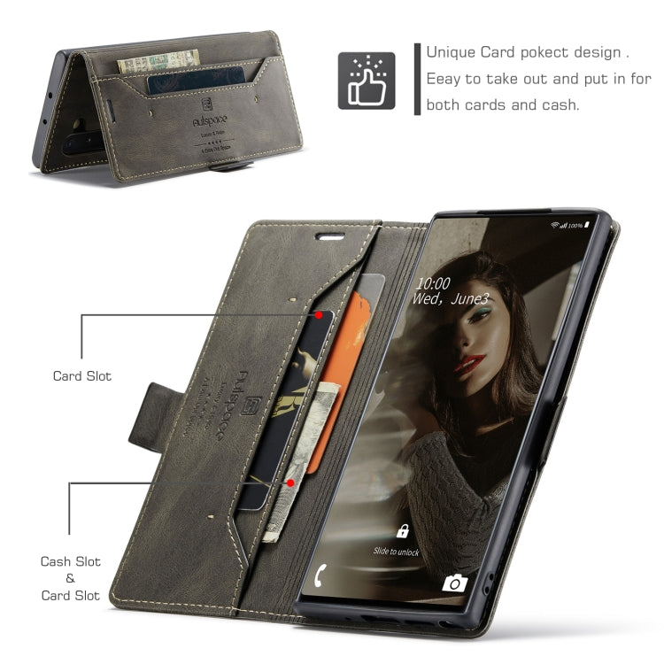 For Samsung Galaxy Note10 AutSpace A01 Retro Skin-feel Crazy Horse RFID Leather Phone Case
