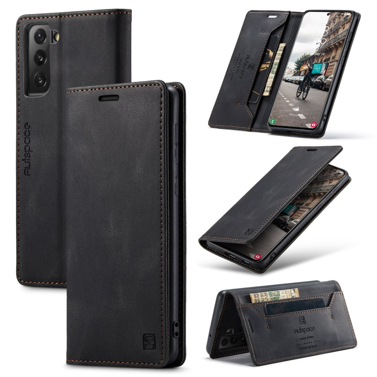 For Samsung Galaxy S21 FE AutSpace A01 Retro Skin-feel Crazy Horse RFID Leather Phone Case