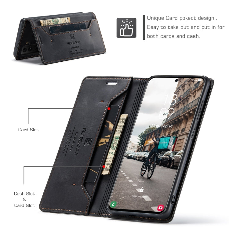 For Samsung Galaxy S21 FE AutSpace A01 Retro Skin-feel Crazy Horse RFID Leather Phone Case