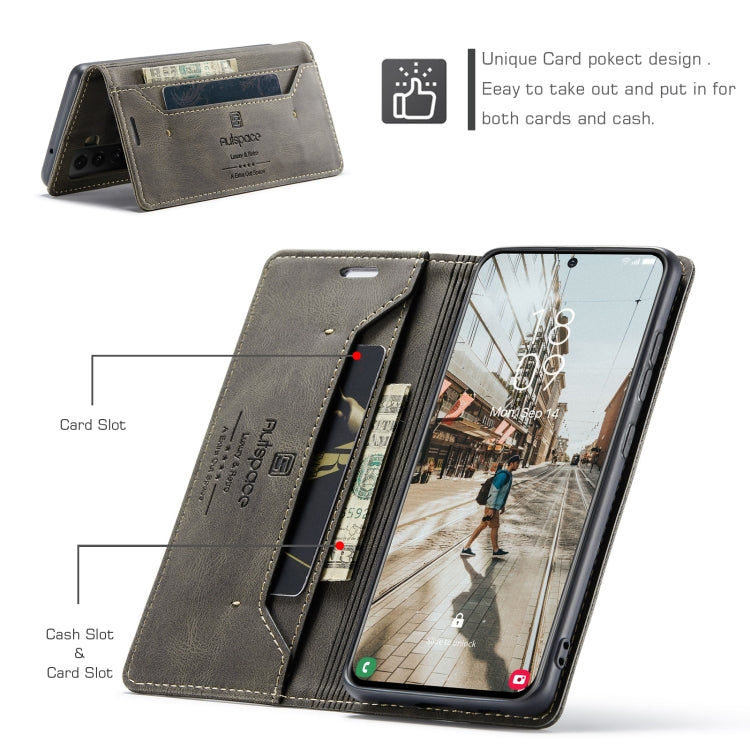 For Samsung Galaxy S21 FE AutSpace A01 Retro Skin-feel Crazy Horse RFID Leather Phone Case