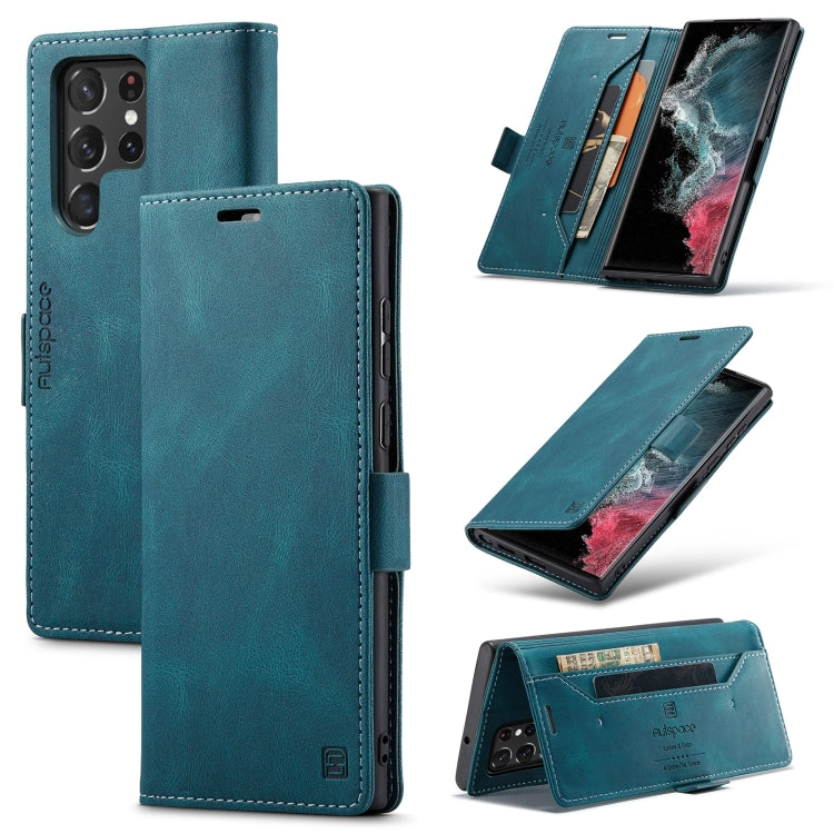For Samsung Galaxy S22 Ultra 5G AutSpace A01 Retro Skin-feel Crazy Horse RFID Leather Phone Case