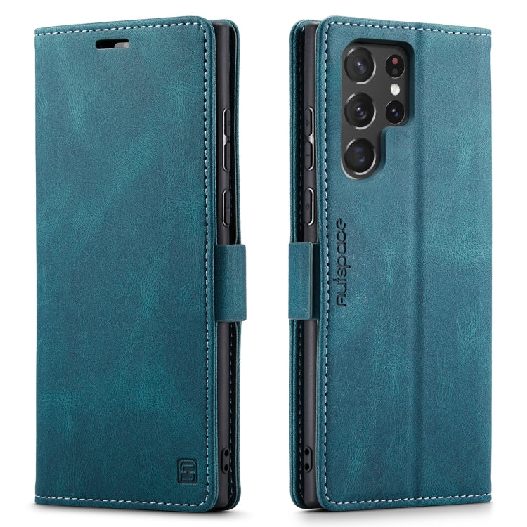 For Samsung Galaxy S22 Ultra 5G AutSpace A01 Retro Skin-feel Crazy Horse RFID Leather Phone Case