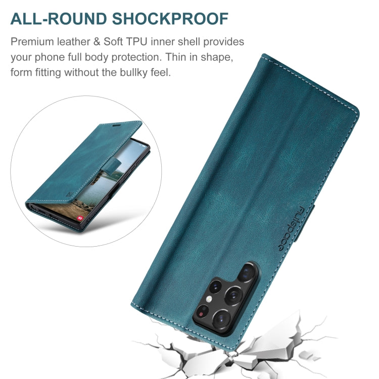 For Samsung Galaxy S22 Ultra 5G AutSpace A01 Retro Skin-feel Crazy Horse RFID Leather Phone Case