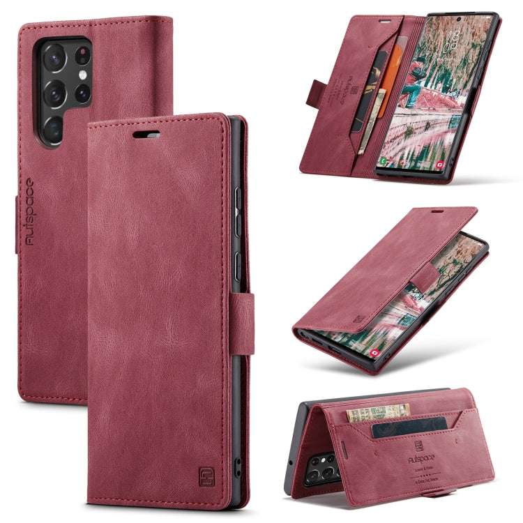 For Samsung Galaxy S22 Ultra 5G AutSpace A01 Retro Skin-feel Crazy Horse RFID Leather Phone Case
