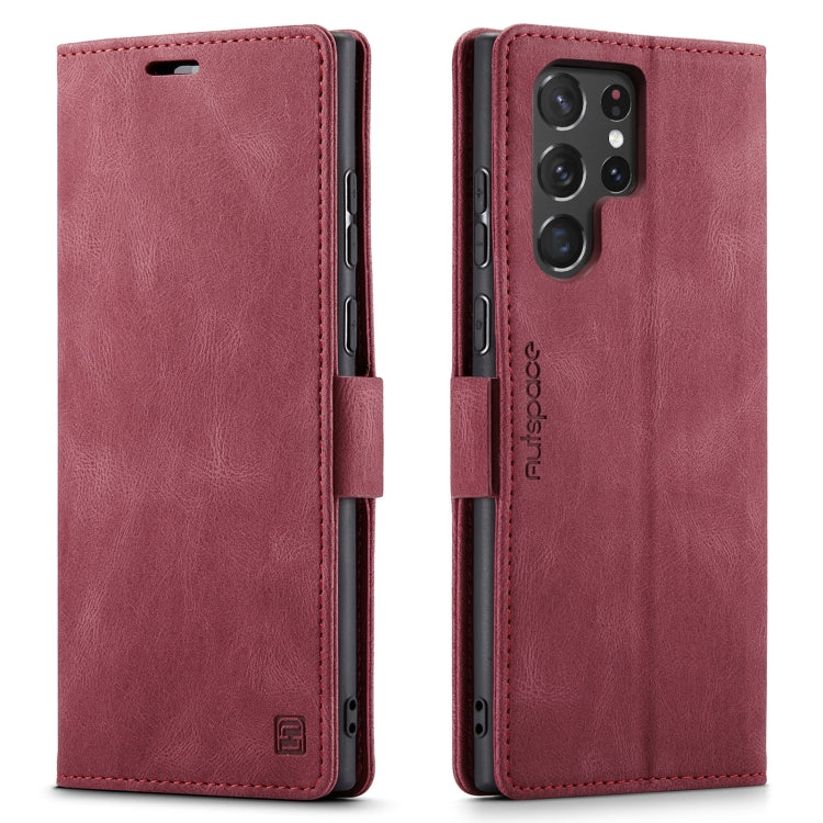 For Samsung Galaxy S22 Ultra 5G AutSpace A01 Retro Skin-feel Crazy Horse RFID Leather Phone Case