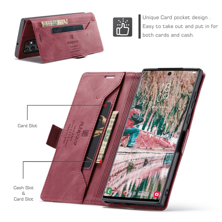 For Samsung Galaxy S22 Ultra 5G AutSpace A01 Retro Skin-feel Crazy Horse RFID Leather Phone Case