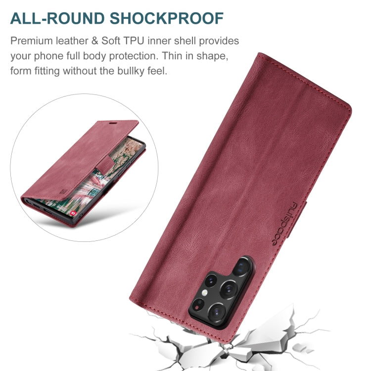 For Samsung Galaxy S22 Ultra 5G AutSpace A01 Retro Skin-feel Crazy Horse RFID Leather Phone Case