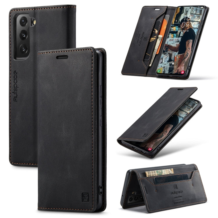 For Samsung Galaxy S22 5G AutSpace A01 Retro Skin-feel Crazy Horse RFID Leather Phone Case