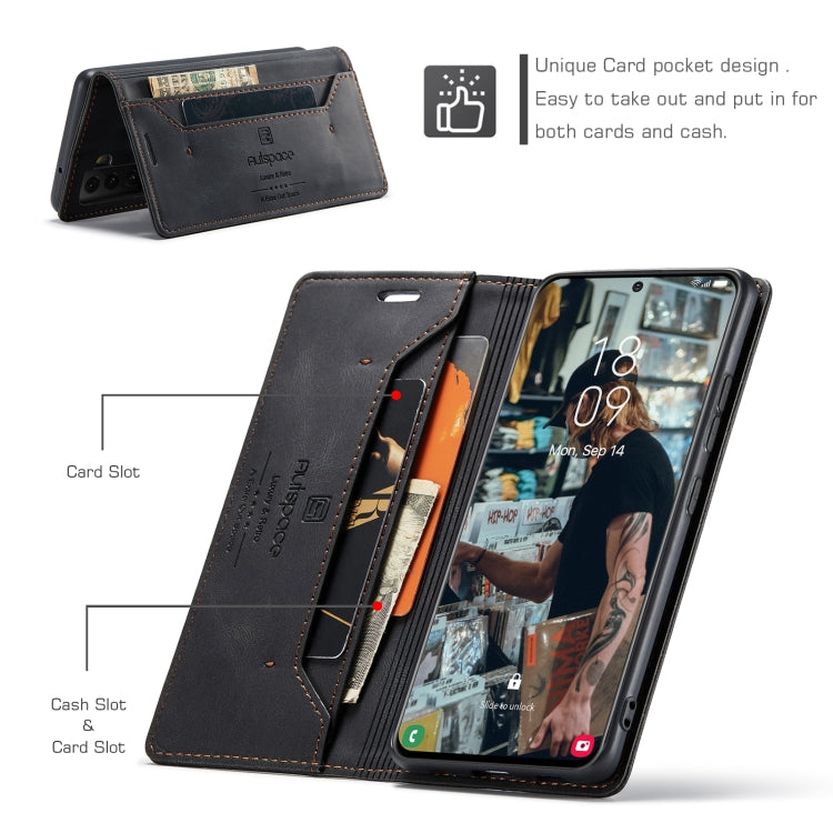 For Samsung Galaxy S22 5G AutSpace A01 Retro Skin-feel Crazy Horse RFID Leather Phone Case