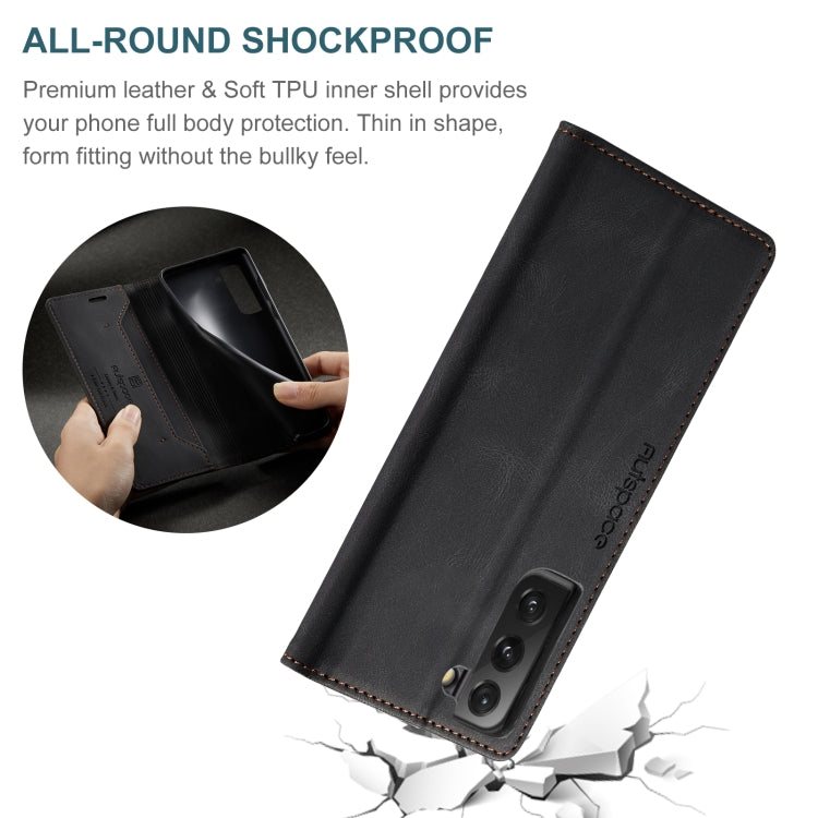 For Samsung Galaxy S22 5G AutSpace A01 Retro Skin-feel Crazy Horse RFID Leather Phone Case