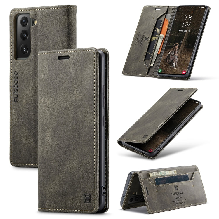For Samsung Galaxy S22 5G AutSpace A01 Retro Skin-feel Crazy Horse RFID Leather Phone Case