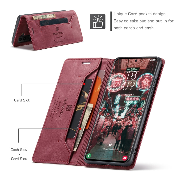 For Samsung Galaxy S22+ 5G AutSpace A01 Retro Skin-feel Crazy Horse RFID Leather Phone Case