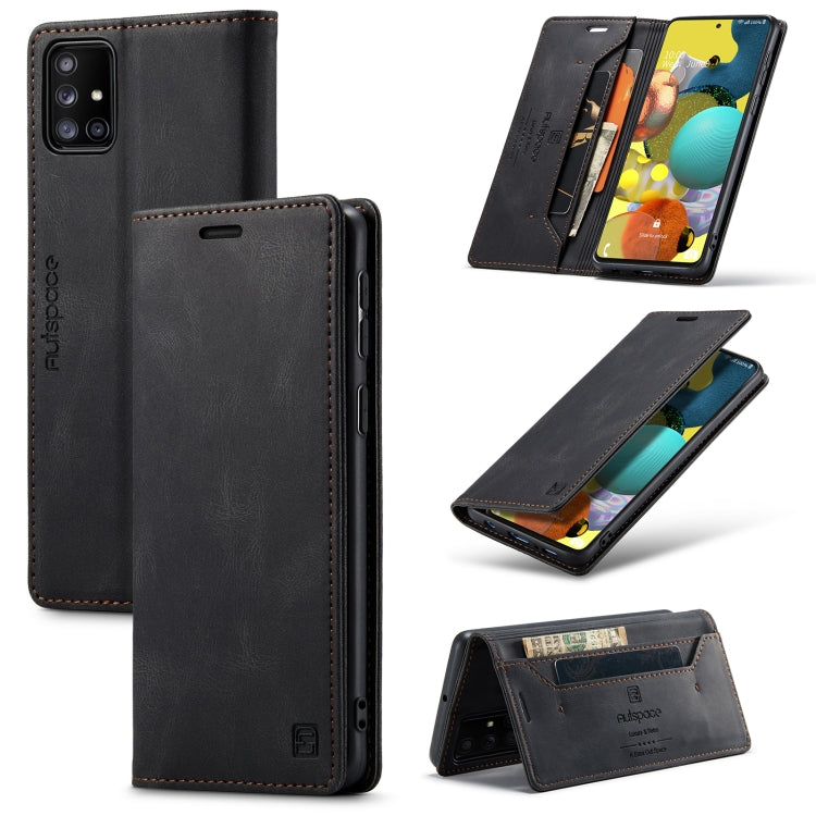 For Samsung Galaxy A51 5G AutSpace A01 Retro Skin-feel Crazy Horse RFID Leather Phone Case